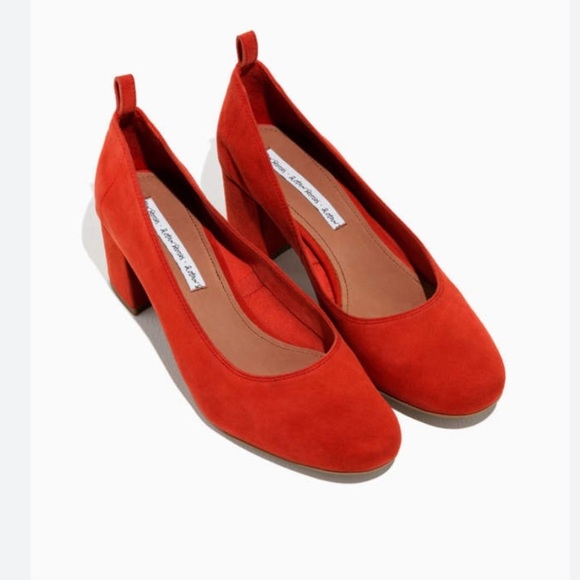 & Other Stories- Women Suede Ballet Pumps Block Heel Orange - Picture 3 of 11